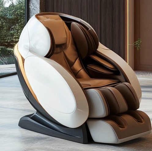 Luxury White Shell & Premium Brown Leather Interior Massage Chair