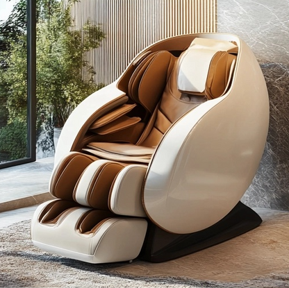 Luxury White Shell & Premium Brown Leather Interior Massage Chair