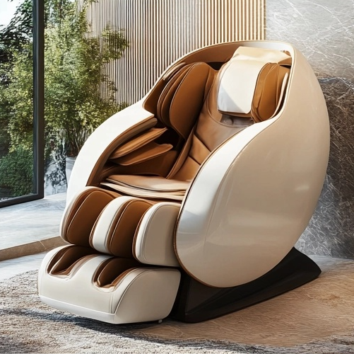 Luxury White Shell & Premium Brown Leather Interior Massage Chair