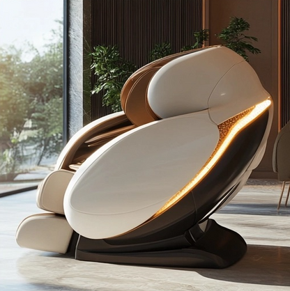 Luxury White Shell & Premium Brown Leather Interior Massage Chair